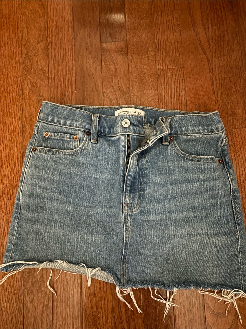 Abercrombie & Fitch Medium Blue Denim Raw-Hem Mini Skirt